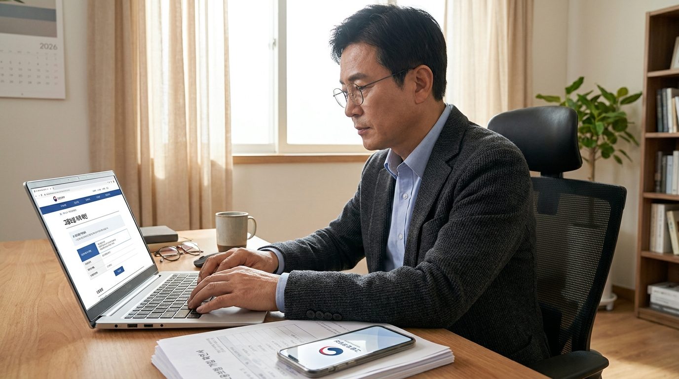 고용보험 가입 여부를 확인하는 자영업자 모습