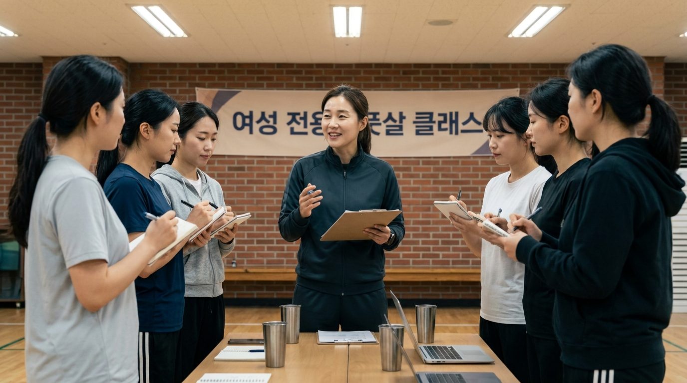 여성 전용 풋살 클래스에서 강사가 지도하는 모습