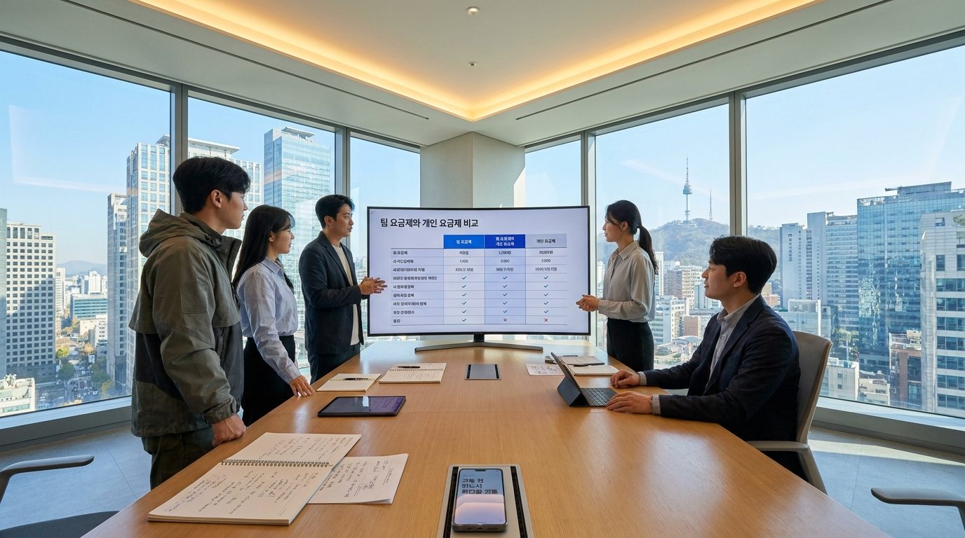 캔바 AI 구독 요금제에 대해 협력하는 한국 팀의 모습