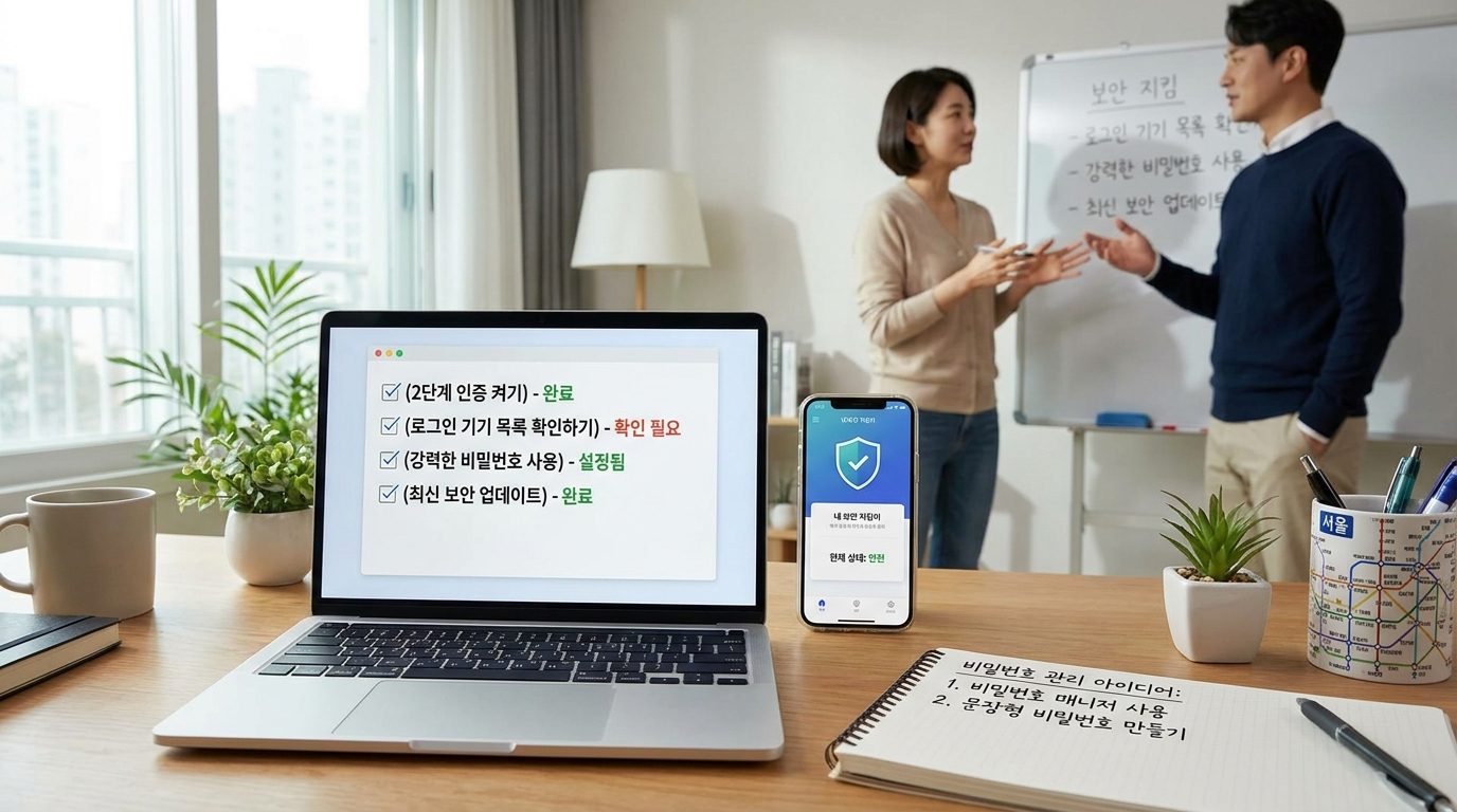 스마트폰 계정 비밀번호 변경: 한국 가정의 사이버 보안 관리 습관과 체크리스트 노트 화면