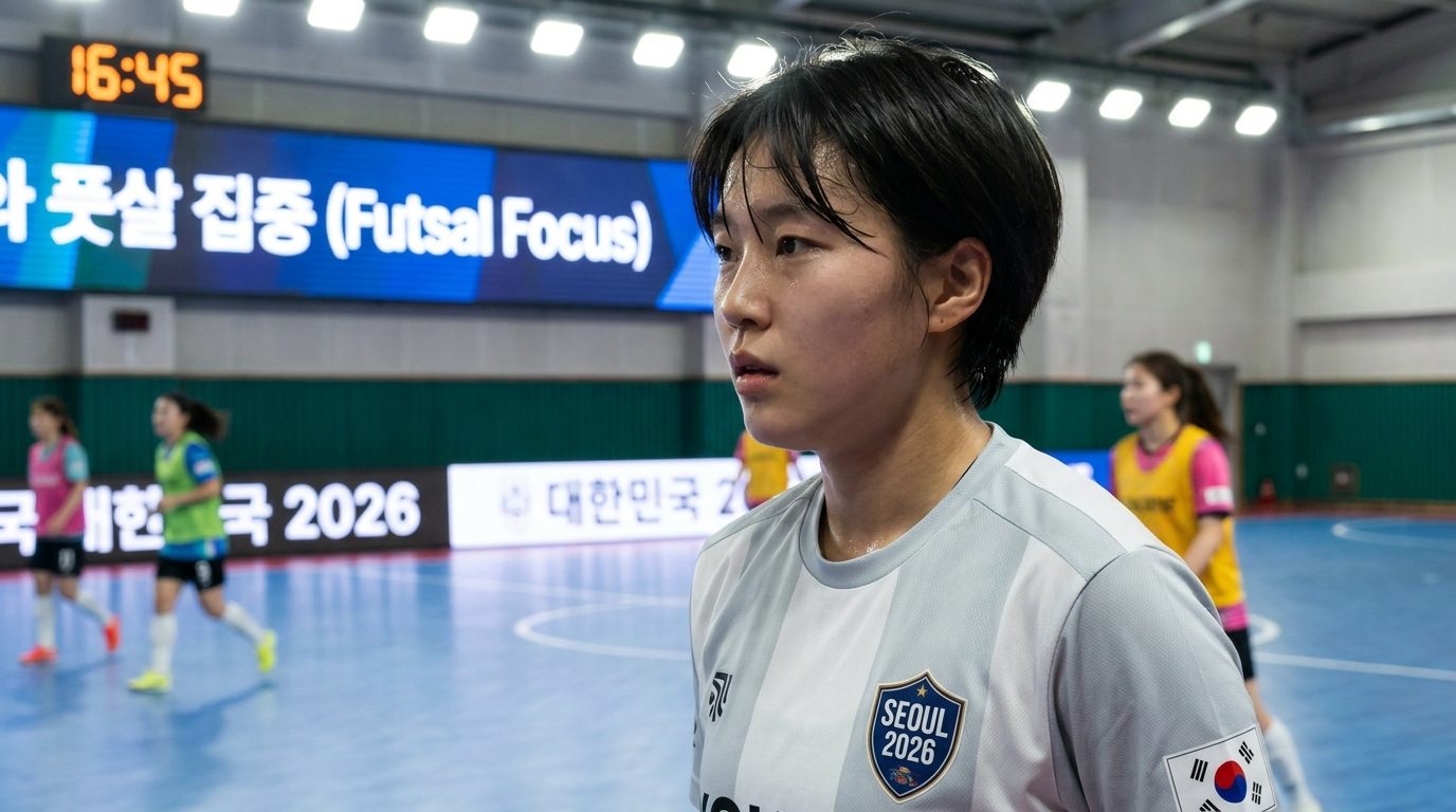 운동 헤어스타일링: 풋살 경기에 집중하는 짧은 머리 여성 선수의 근접 사진