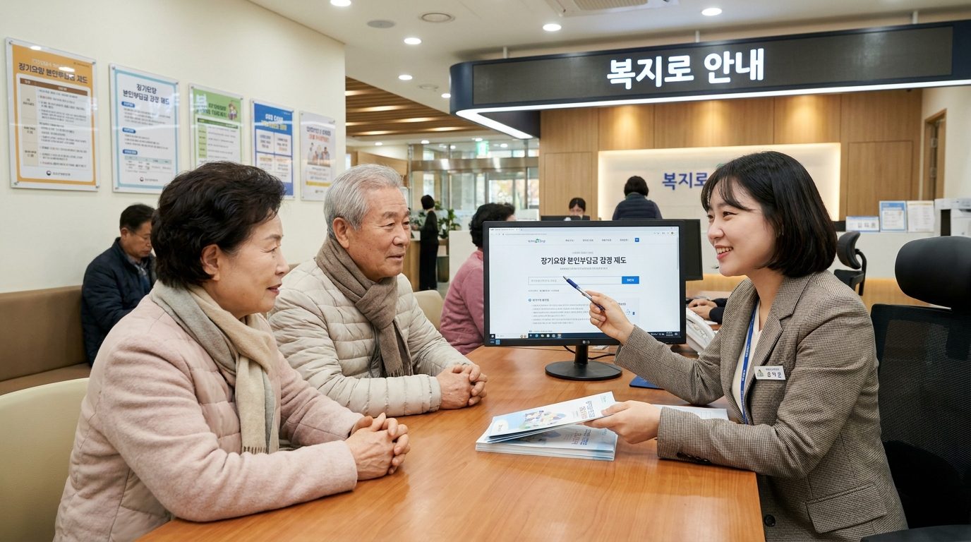 지자체 복지과에서 장기요양 감경 제도를 안내하는 모습