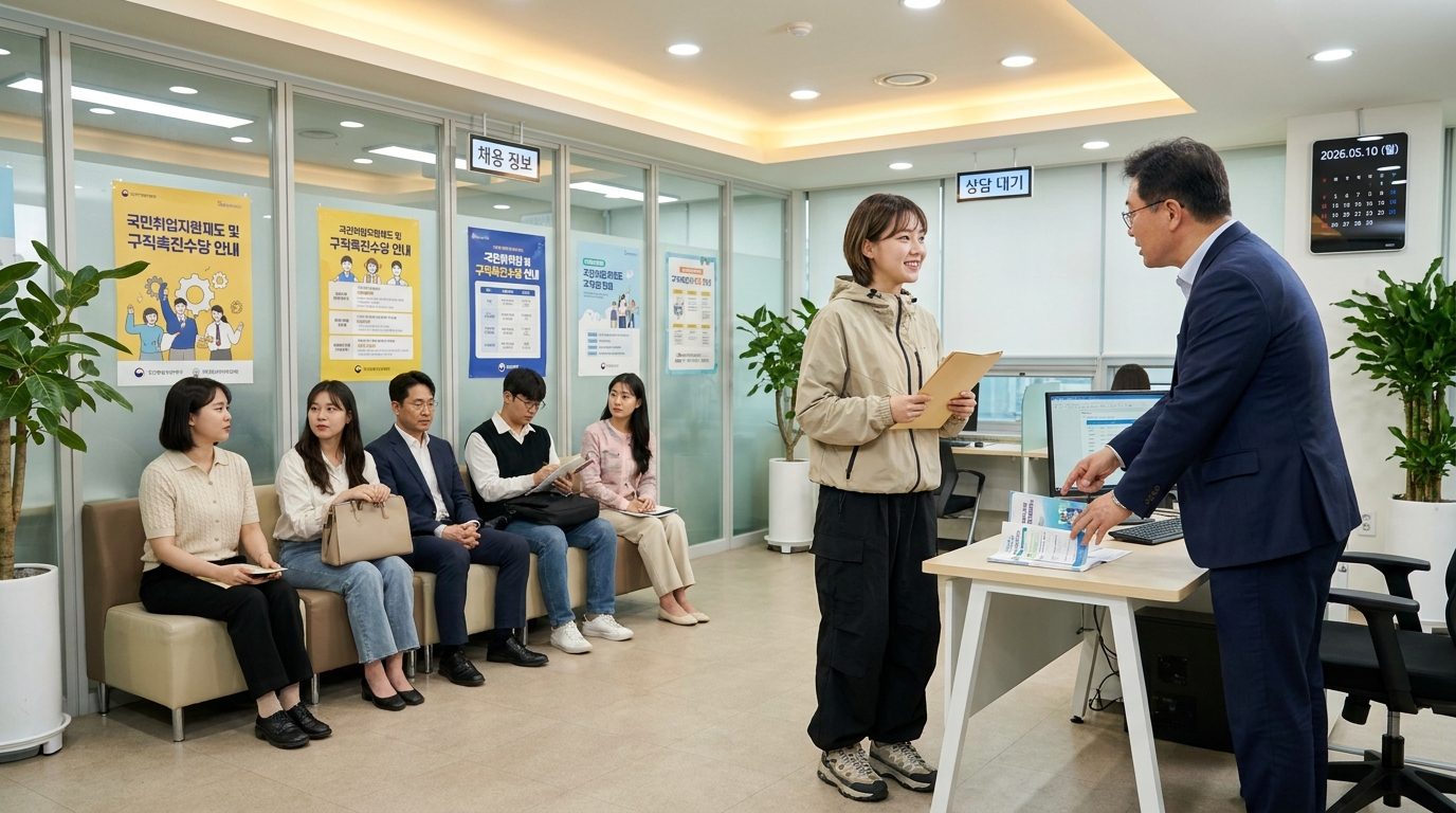 구직자가 고용센터에서 국민취업지원제도에 대해 상담받는 모습