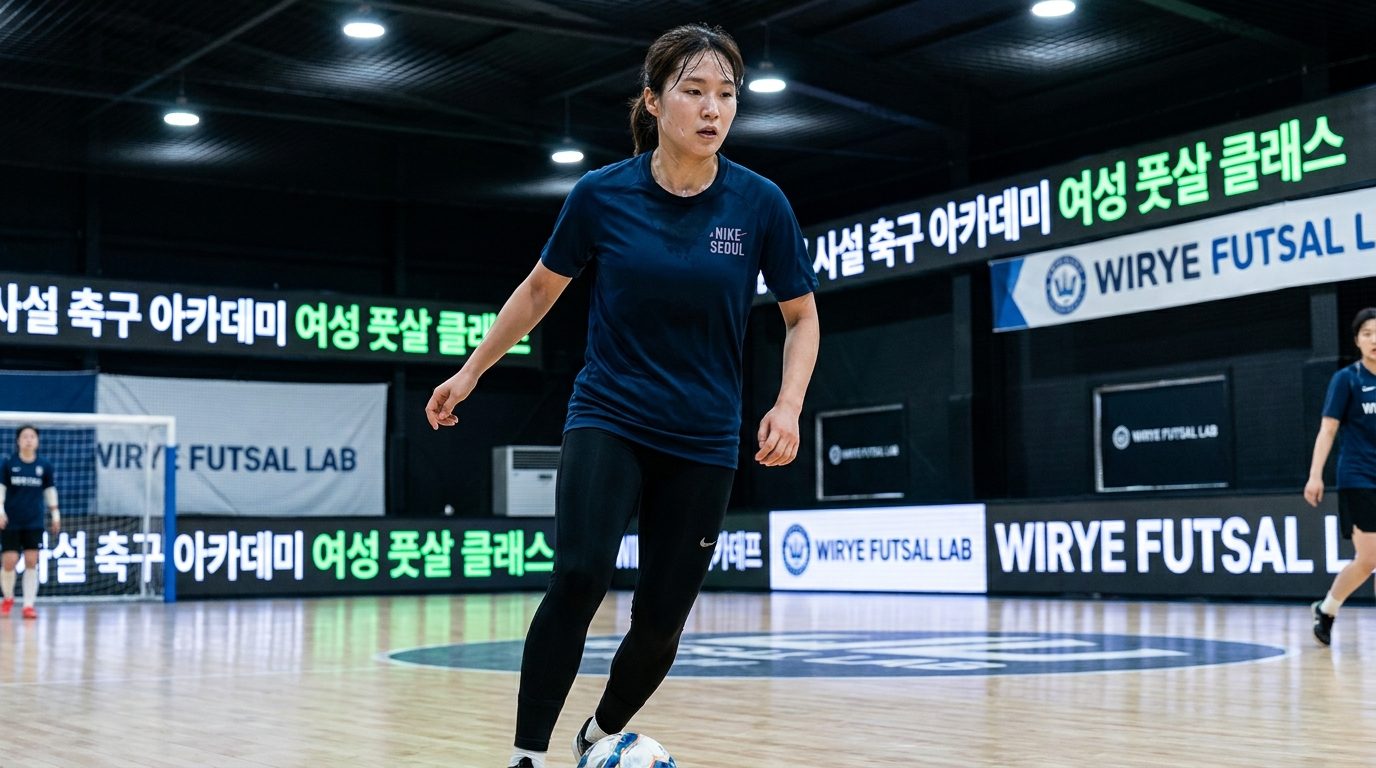 위례 사설 축구 아카데미에서 실내 훈련 중인 여성 선수 모습