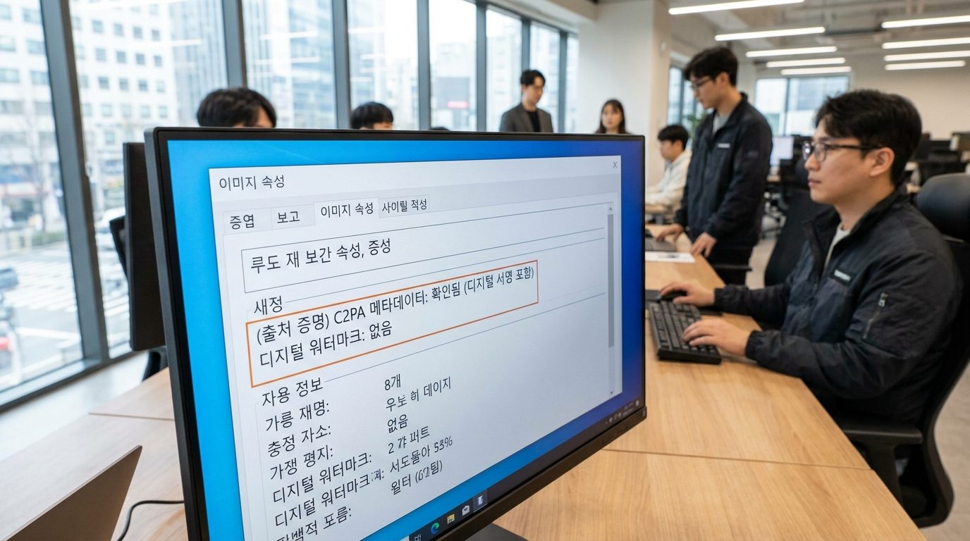 컴퓨터 화면에 이미지 메타데이터 속성 창이 한국어로 표시된 클로즈업 화면