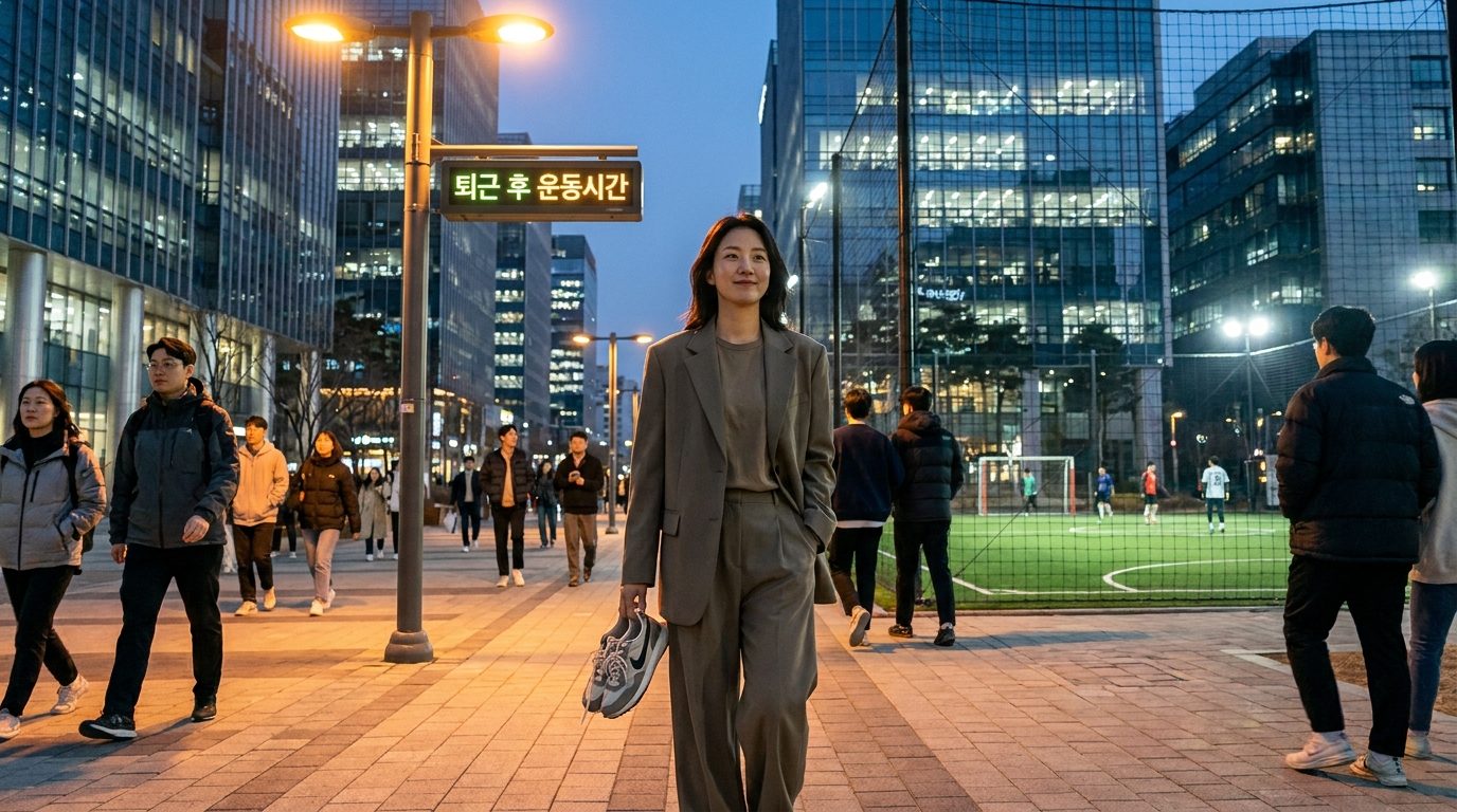 퇴근 후 운동화를 들고 퇴근길에 나서는 2030 여성의 모습