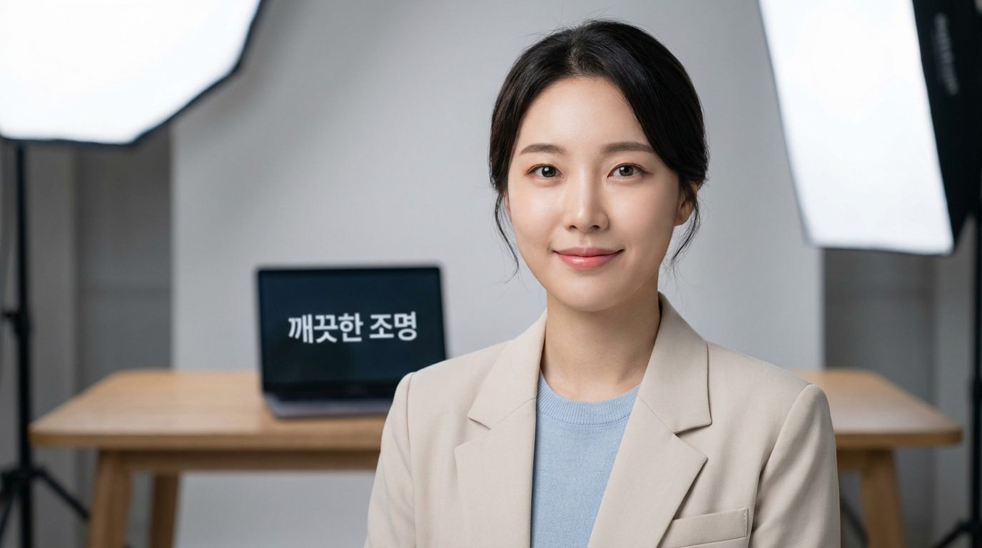 소프트박스 조명 아래 현대적인 스튜디오에서 촬영된 자신감 있는 한국인 인물 클로즈업 사진 시리즈