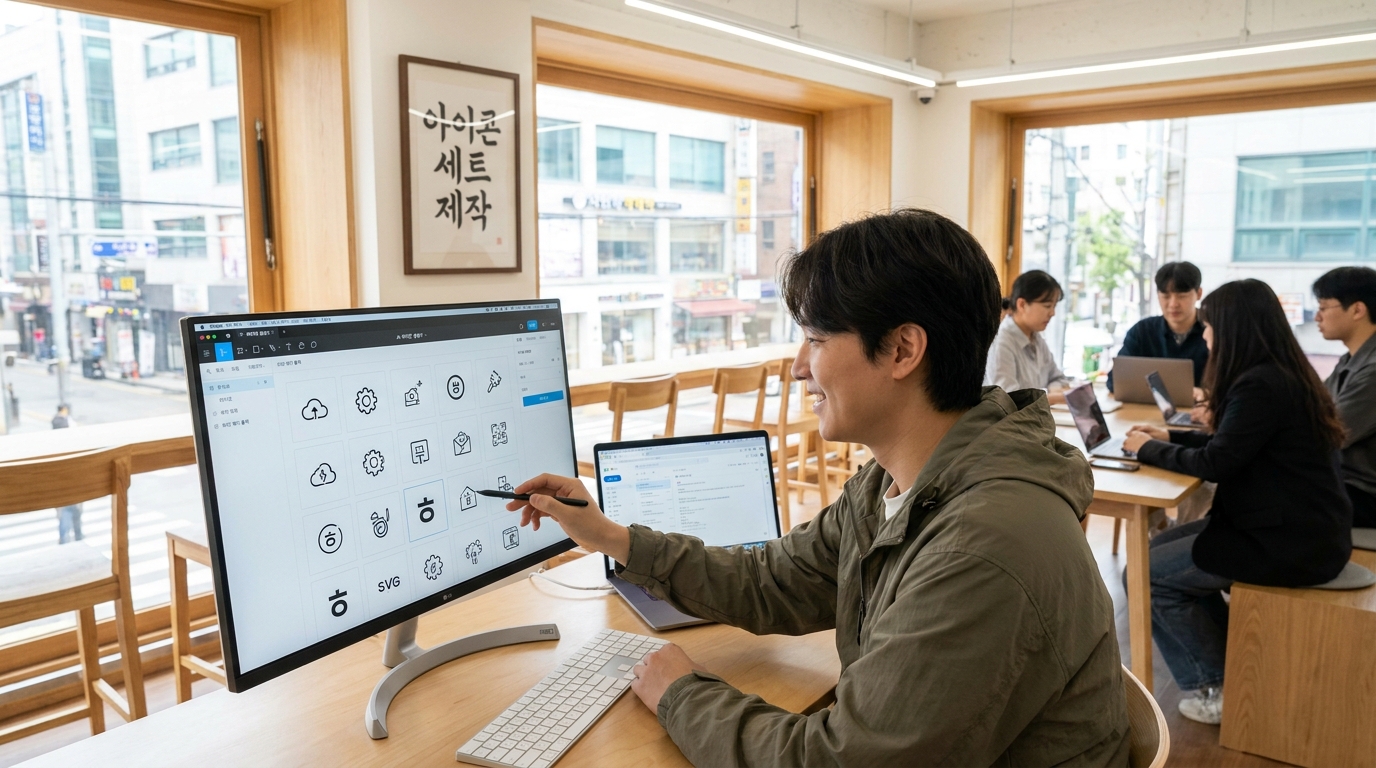 AI를 활용해 심플한 아이콘 세트를 제작하는 한국 디자이너의 스튜디오