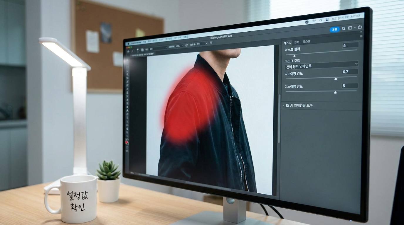 AI 인페인팅 설정이 적용된 컴퓨터 화면 클로즈업 이미지
