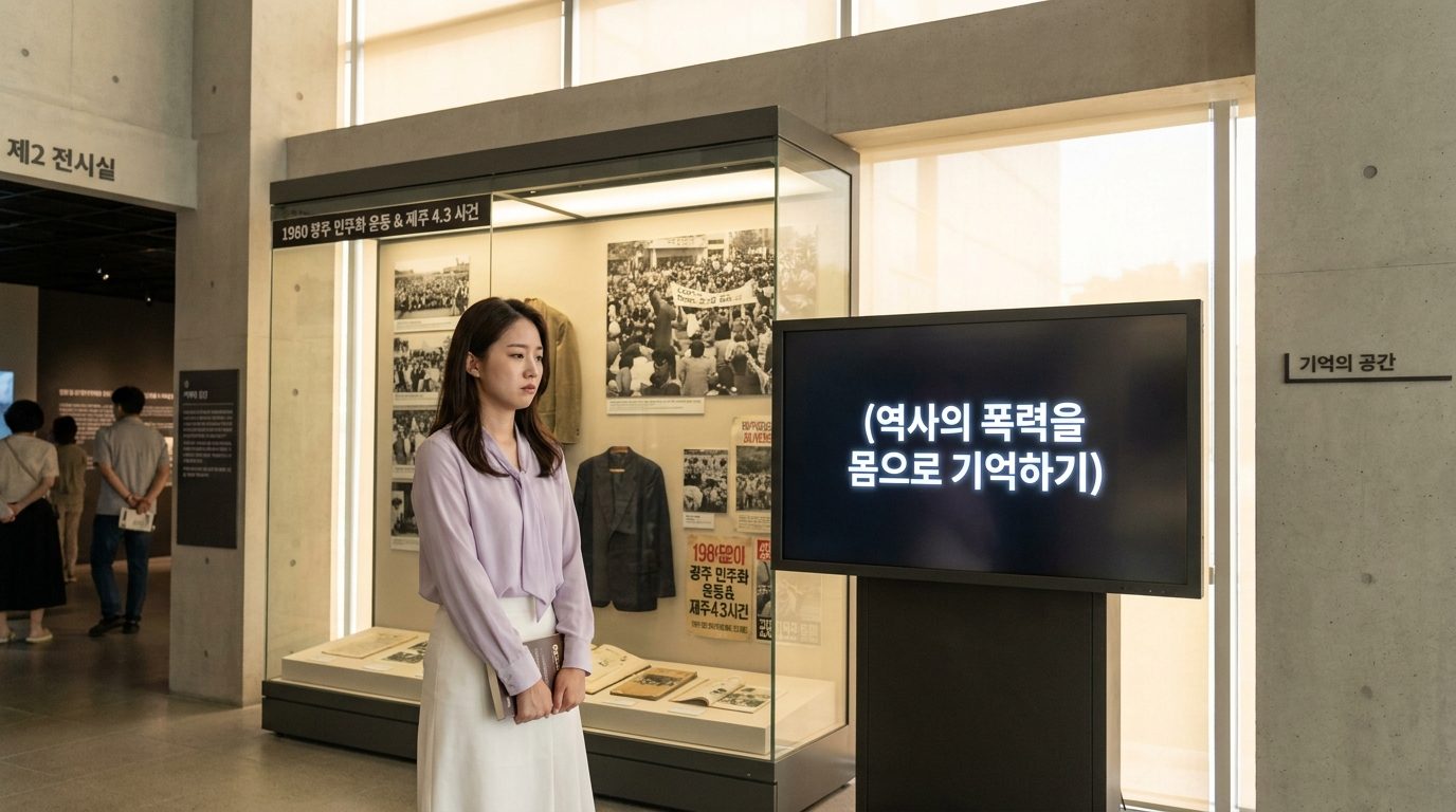 1980 광주와 제주 4.3 역사 전시를 관람하는 여성 독자