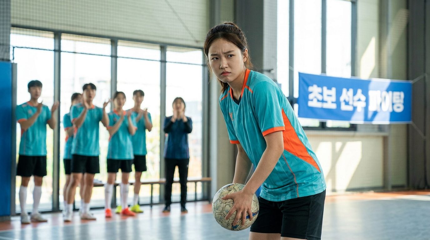 초보 여성 풋살 선수가 경기에 집중하는 모습
