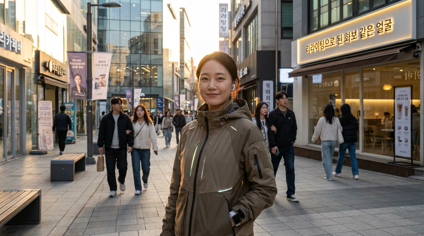 어두운 환경에서 자연스러운 리라이팅 효과로 밝게 빛나는 한국 여성의 클로즈업 사진