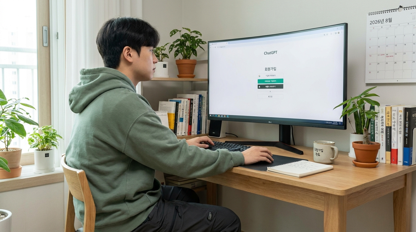 한국 데스크탑에서 챗GPT 회원가입 화면