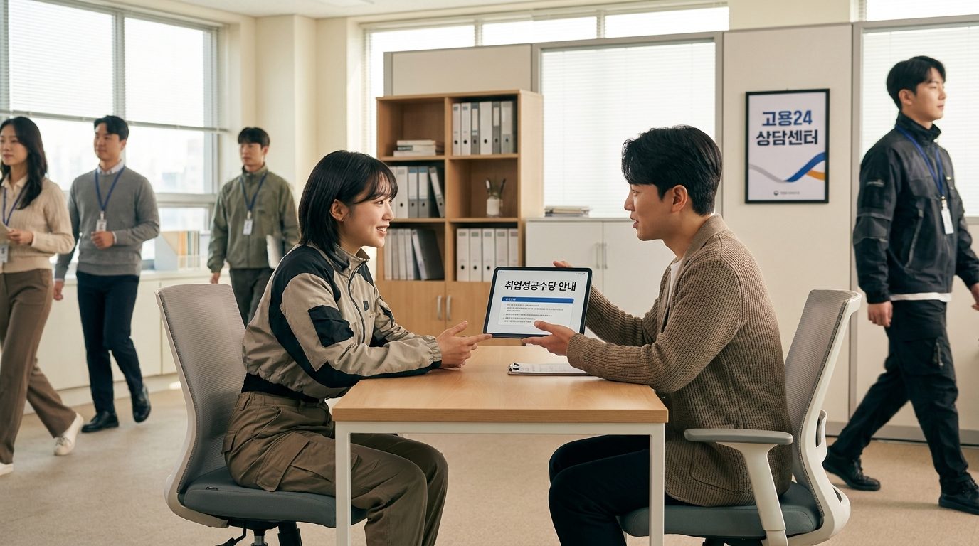 취업 상담을 받으며 정보 안내를 듣는 한국 청년 여성의 이미지