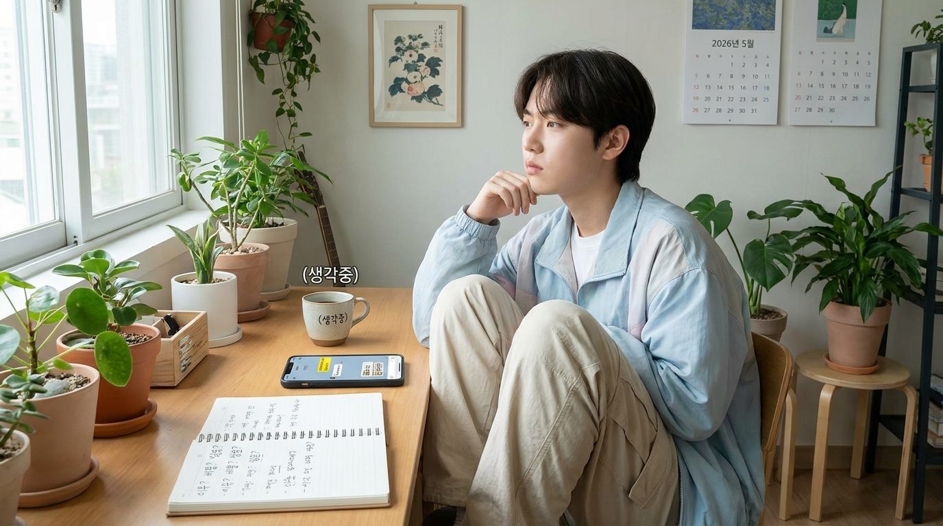 카카오톡 답장이 없을 때 여러 상황을 고민하는 한국인 모습