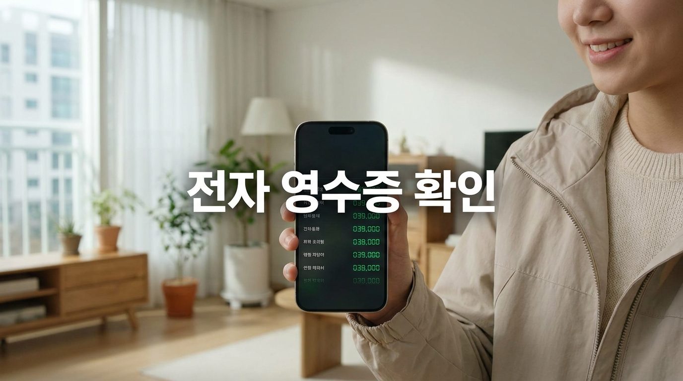 전자 영수증 발급: 스마트폰으로 전자 영수증을 확인하는 현대적인 한국인 청년의 실사 이미지