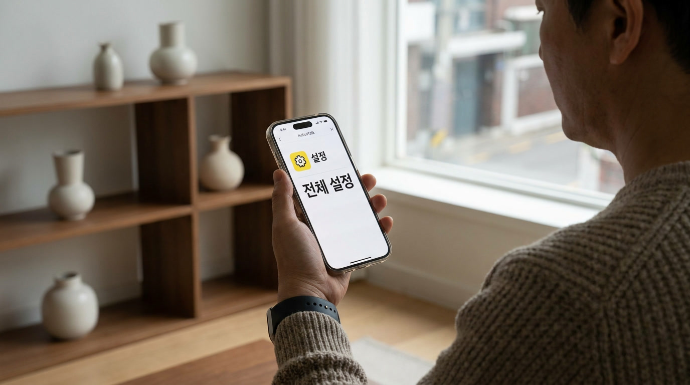 카카오톡 설정 메뉴에서 설정 아이콘을 누르는 장면