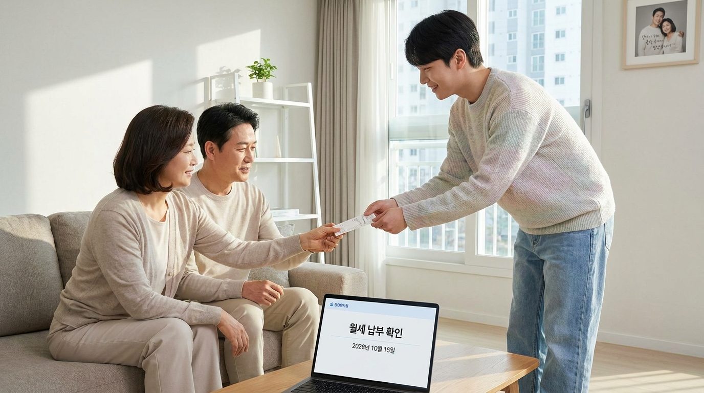 부모님 집 월세지원: 부모님 명의 집에서 월세를 내는 청년과 부모님의 집 거실 내부 모습