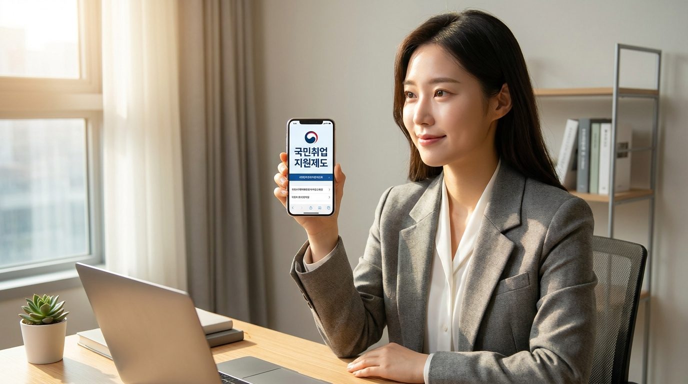 국민취업지원제도 페이지를 스마트폰으로 보는 2026년 한국 청년 여성