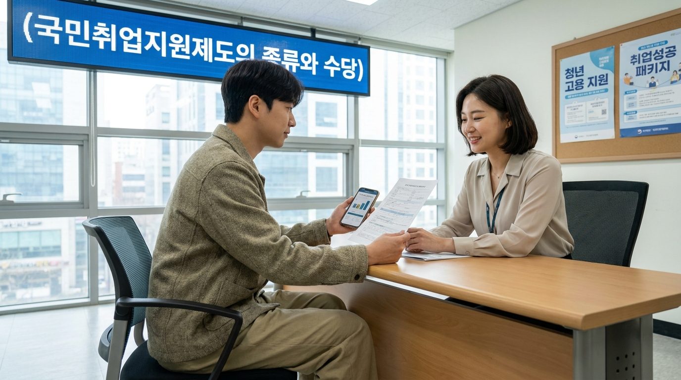 고용센터에서 정부 직원과 상담하는 젊은 구직자의 모습