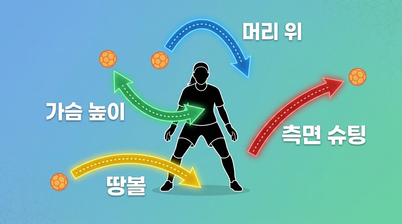 풋살 공 궤적별 대응법을 설명하는 인포그래픽