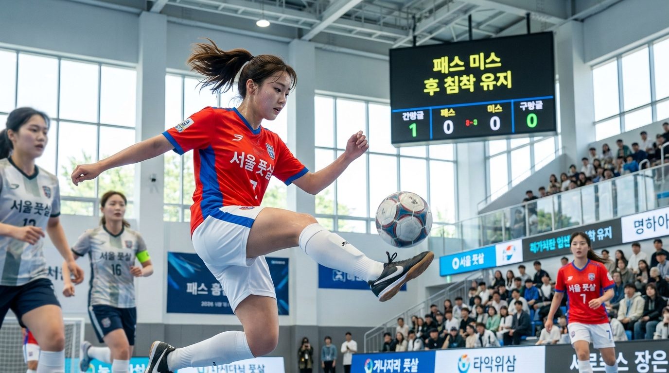 풋살 멘탈 관리: 풋살 경기 중 집중하는 여성 선수의 모습