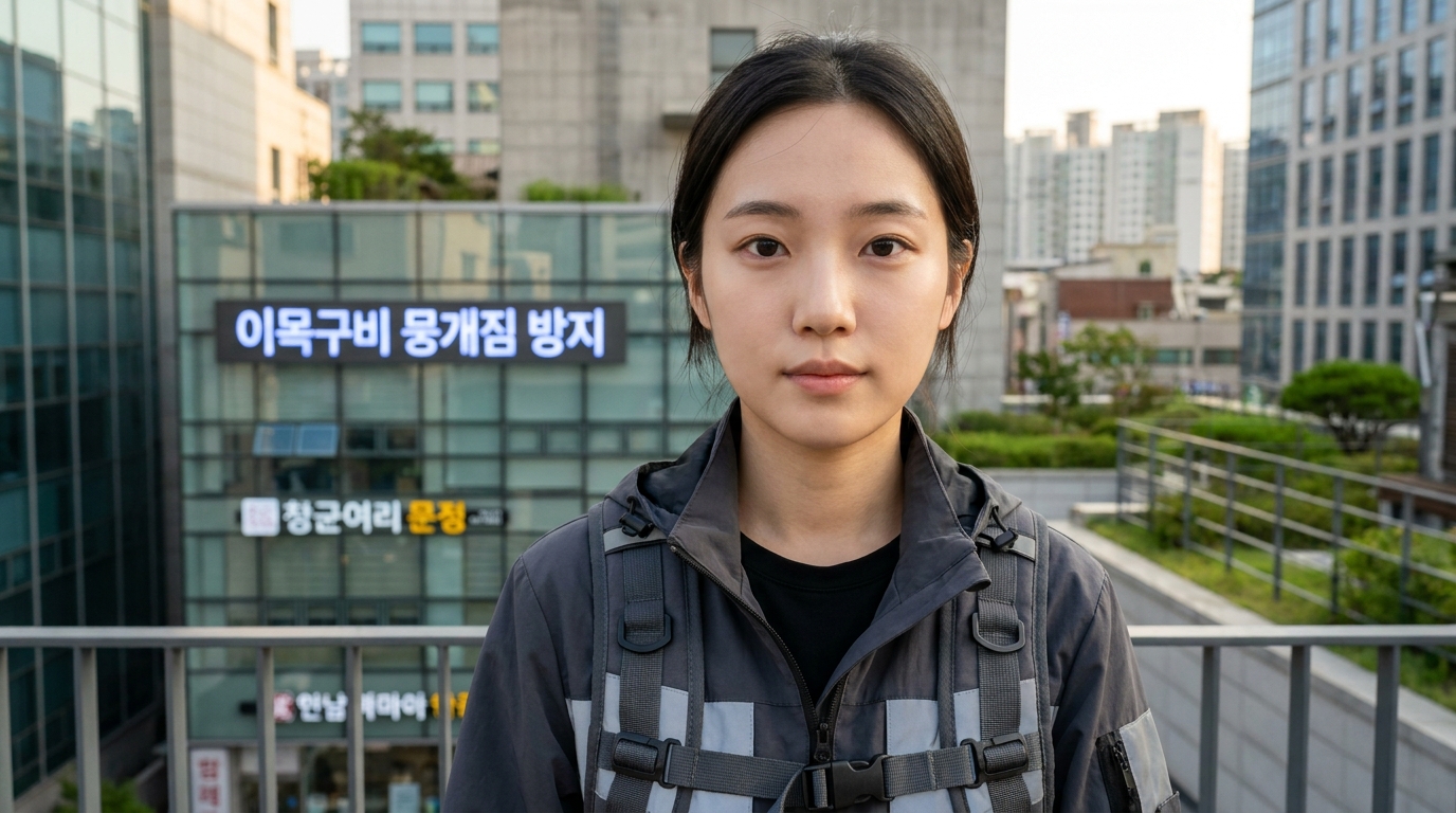 완벽하게 대칭을 이루며 뚜렷한 이목구비를 가진 한국 여성의 근접 인물사진
