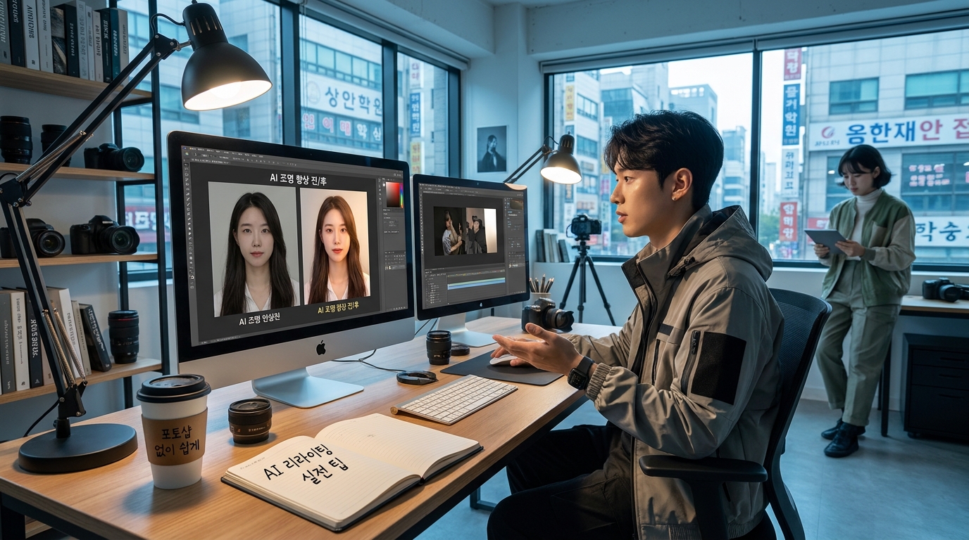 AI 리라이팅 편집 프로그램을 사용하는 한국 스튜디오의 작업 공간