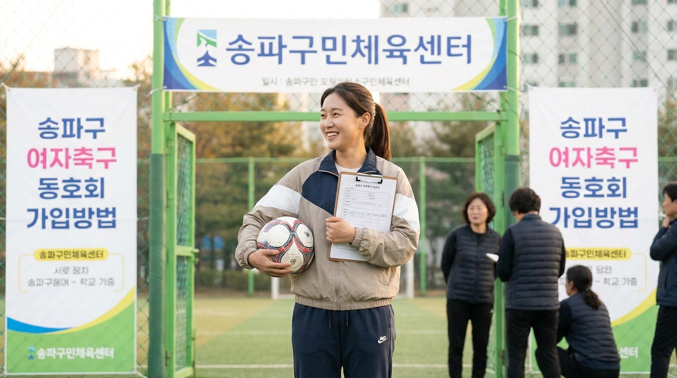 송파구 여자축구 동호회 가입 신청을 하는 여성의 모습 사진