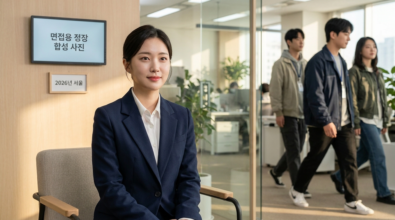 AI가 합성한 정장을 입고 자신감 있는 포즈의 한국 젊은 직장인