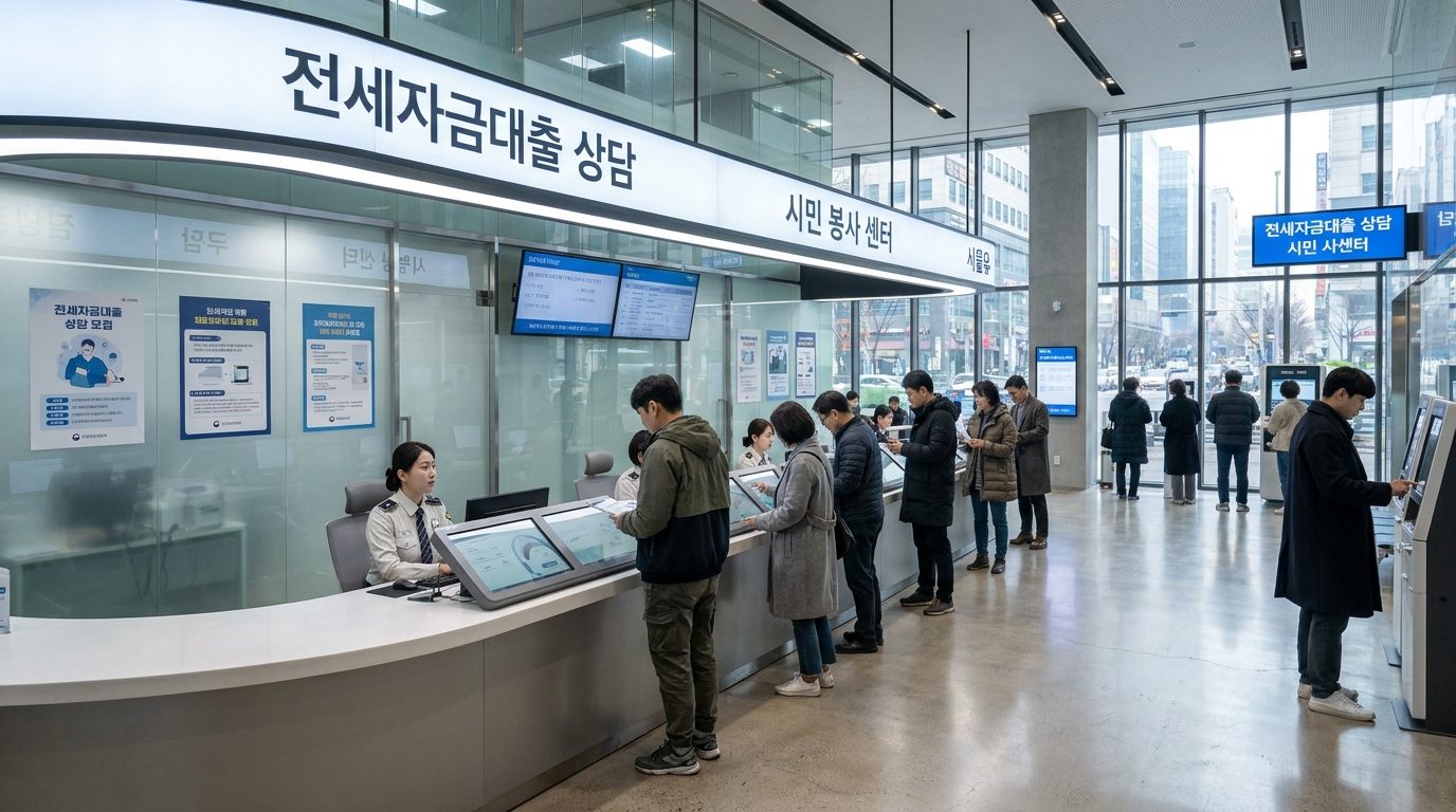 2026년 한국의 주택지원 상담 창구에서 시민들이 상담을 받는 모습