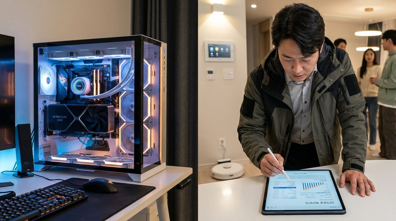 전기요금과 GPU 전력 사용량을 분석하는 한국 성인의 이미지