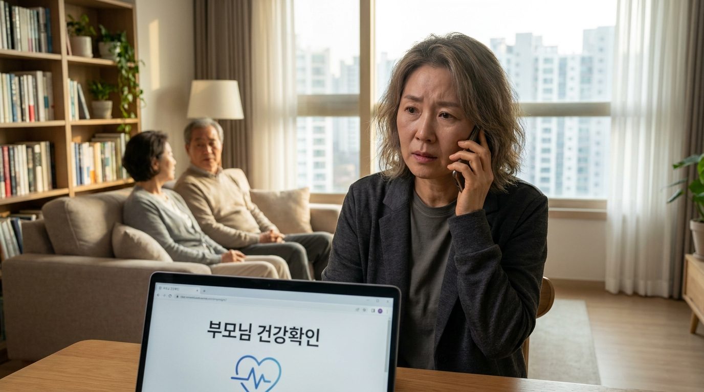 독거노인 지원금: 자녀가 혼자 사는 부모님을 걱정하며 복지 지원을 확인하는 모습