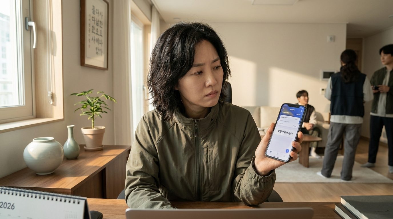 꿈과 돈 요약: 월급명세서를 스마트폰으로 확인하며 깊이 생각하는 30대 한국 직장인 모습