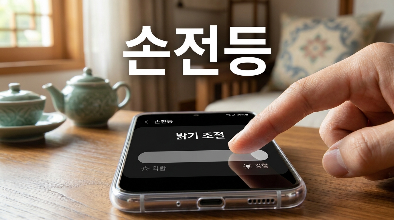 손전등 밝기 조절 화면을 조작하는 한국 스마트폰 사용자