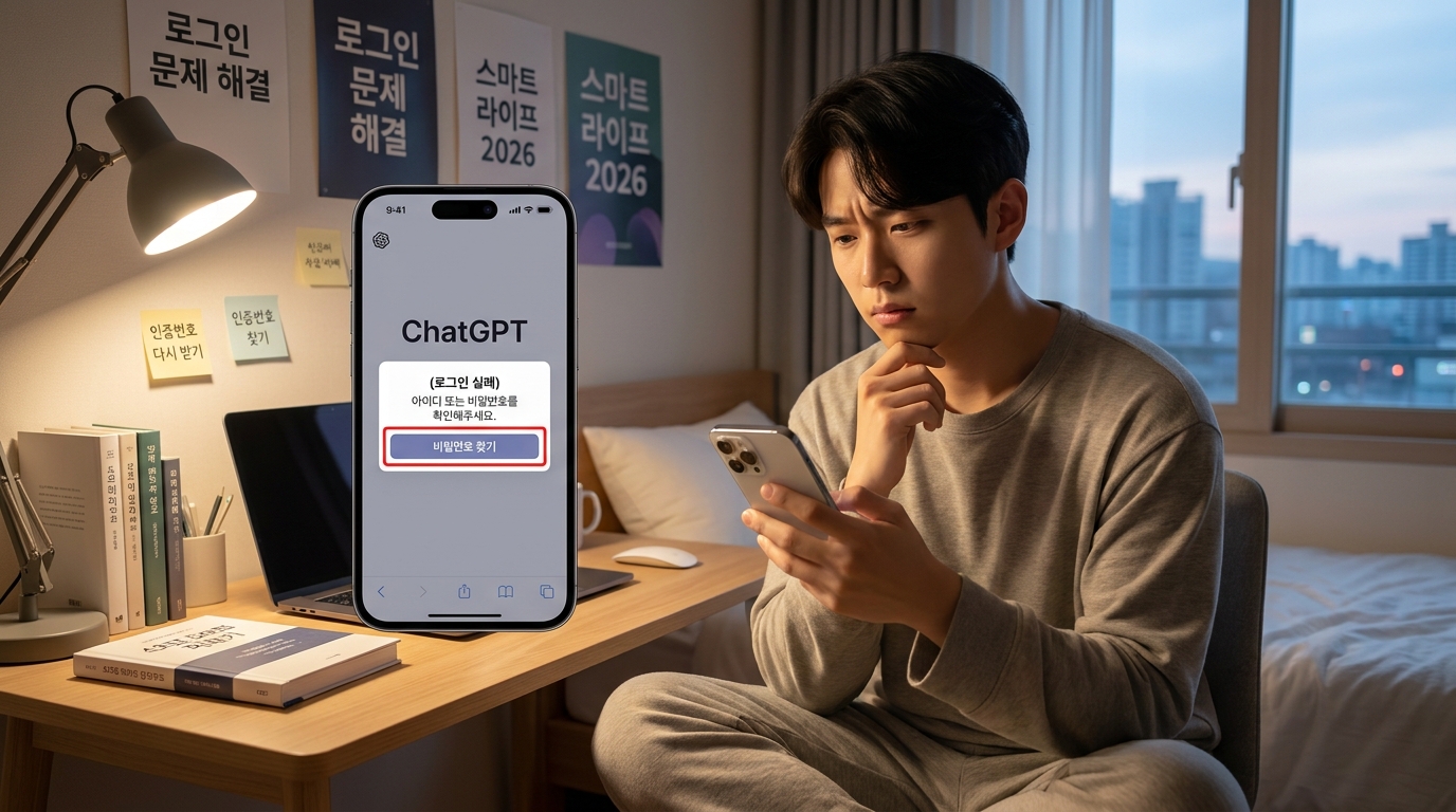 한국 스마트폰에서 챗GPT 로그인 오류 메시지 화면