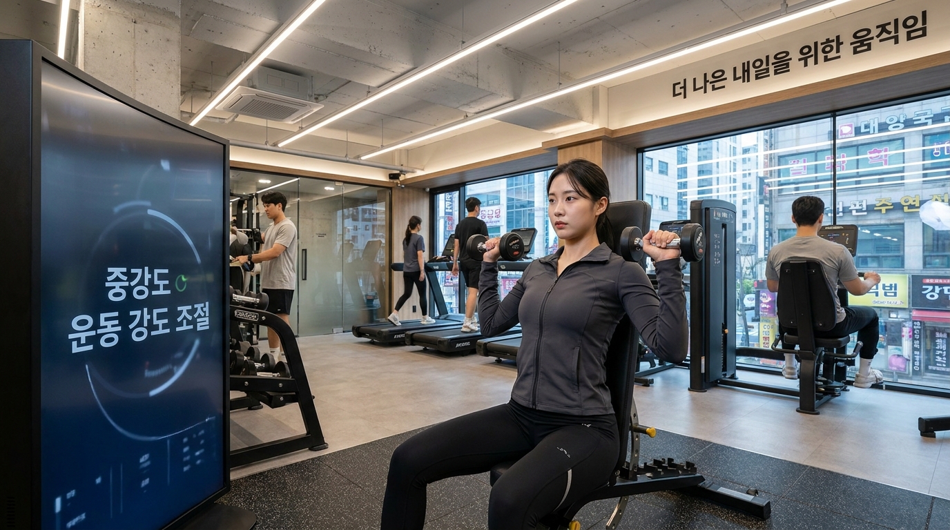 중강도 운동을 하는 한국 여성의 실사 이미지
