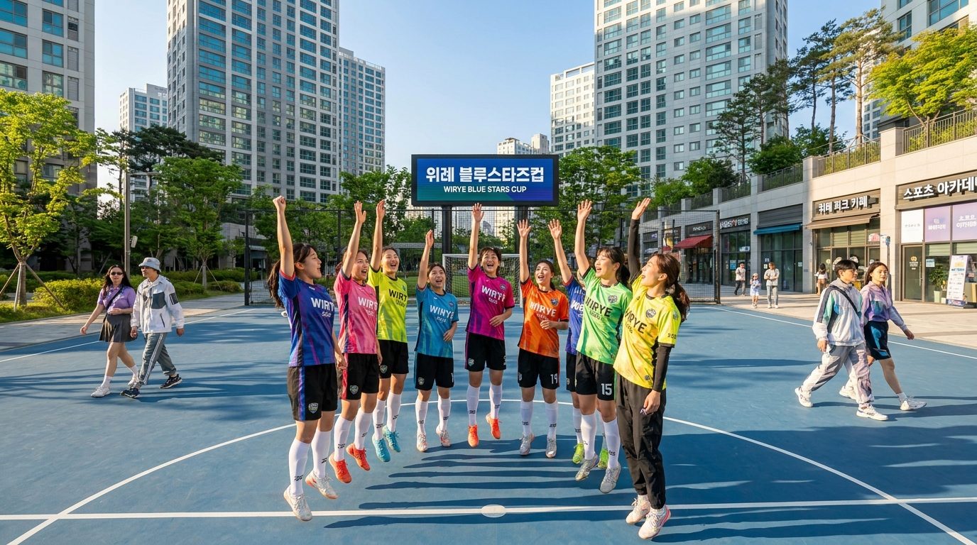 위례 여성 풋살 대회: 위례 지역에서 열린 여성 풋살 대회에서 환호하며 승리를 자축하는 여성 팀의 모습